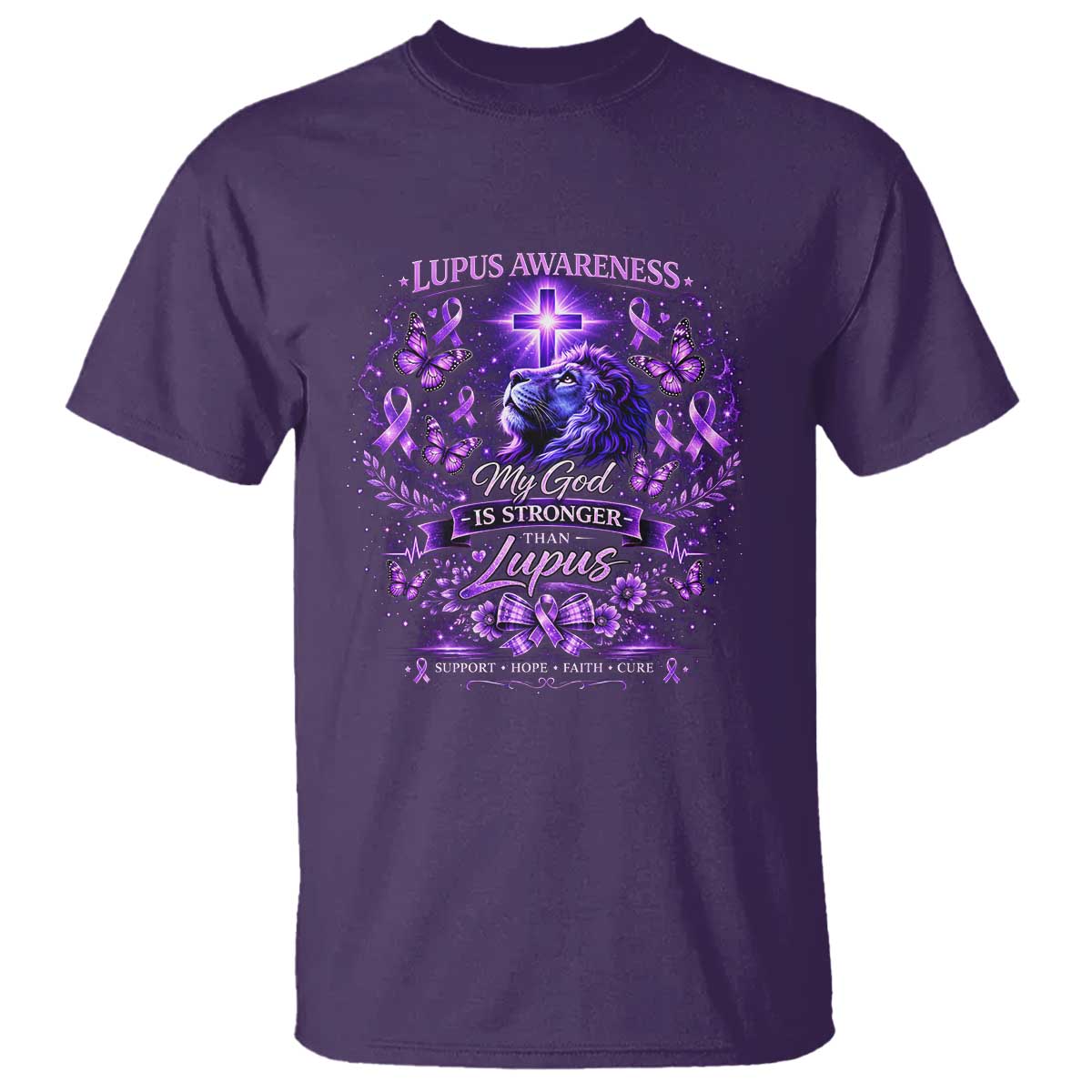 Lupus Awareness T Shirt Lion Purple Ribbon My God Is Stronger Than Lupus TS10 Purple Print Your Wear