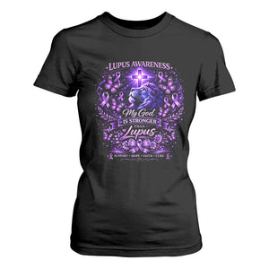 Lupus Awareness T Shirt For Women Lion Purple Ribbon My God Is Stronger Than Lupus TS10 Black Print Your Wear