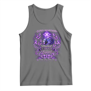 Lupus Awareness Tank Top Lion Purple Ribbon My God Is Stronger Than Lupus TS10 Black Heather Print Your Wear
