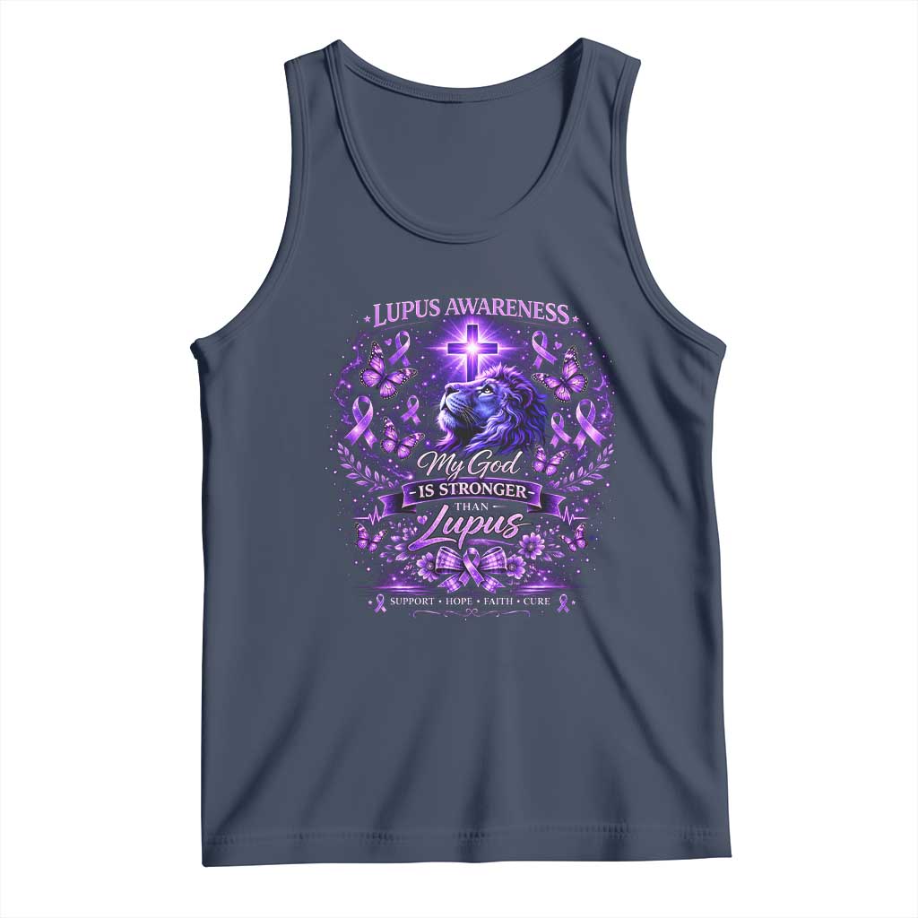 Lupus Awareness Tank Top Lion Purple Ribbon My God Is Stronger Than Lupus TS10 Navy Print Your Wear