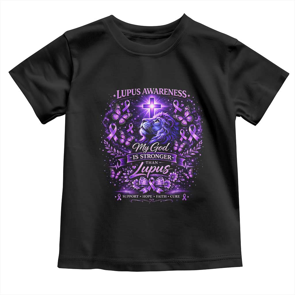 Lupus Awareness Toddler T Shirt Lion Purple Ribbon My God Is Stronger Than Lupus TS10 Black Print Your Wear