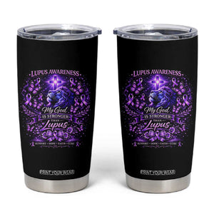 Lupus Awareness Tumbler Cup Lion Purple Ribbon My God Is Stronger Than Lupus TS10 Black Print Your Wear