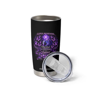 Lupus Awareness Tumbler Cup Lion Purple Ribbon My God Is Stronger Than Lupus TS10 Print Your Wear