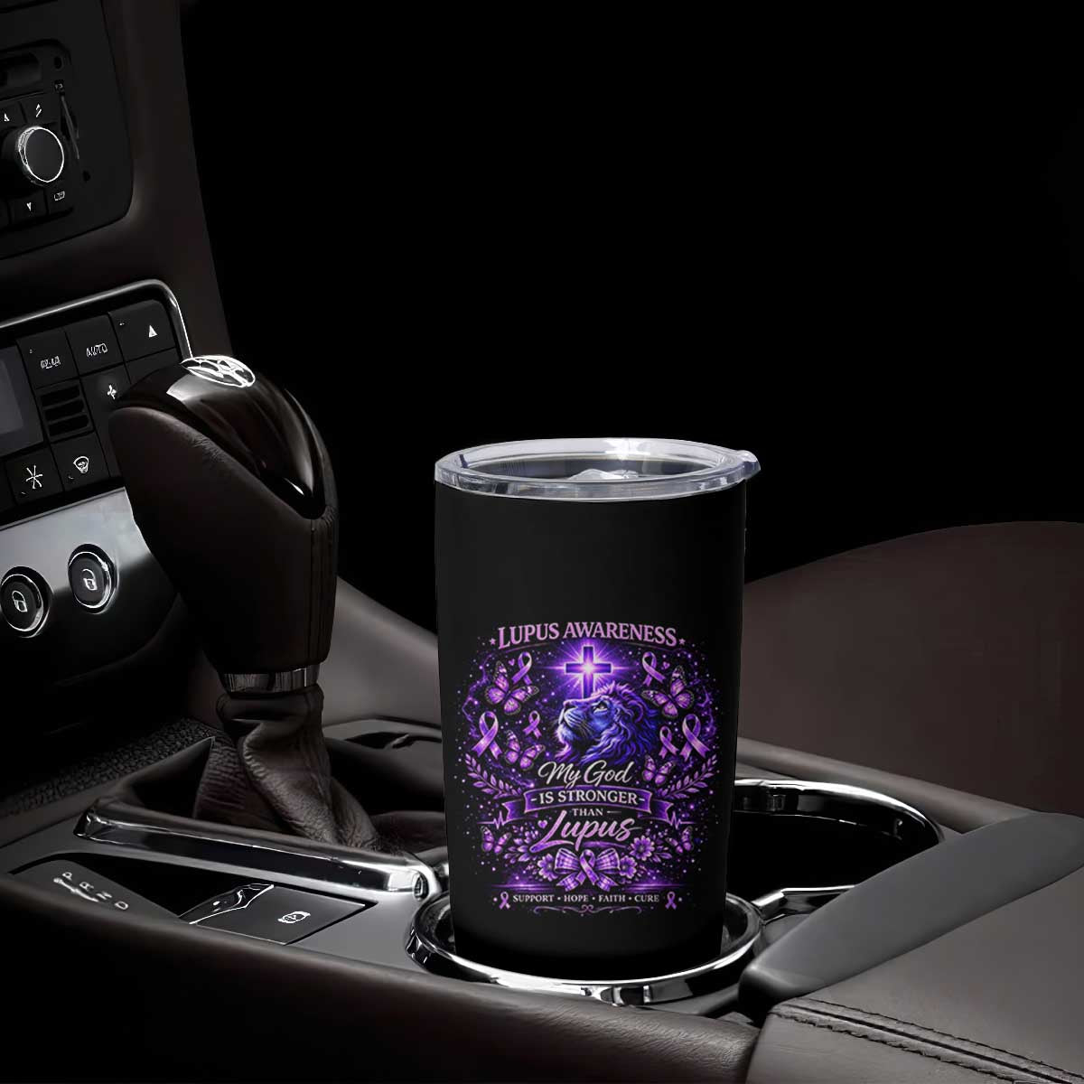 Lupus Awareness Tumbler Cup Lion Purple Ribbon My God Is Stronger Than Lupus TS10 Print Your Wear