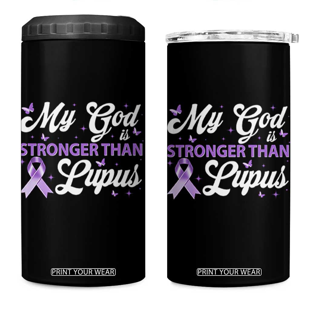 My God Is Bigger Than Lupus 4 in 1 Can Cooler Tumbler Purple Ribbon TS10 One Size: 16 oz Black Print Your Wear
