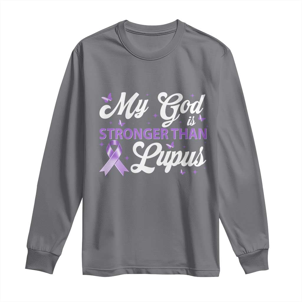 My God Is Bigger Than Lupus Long Sleeve Shirt Purple Ribbon TS10 Charcoal Print Your Wear
