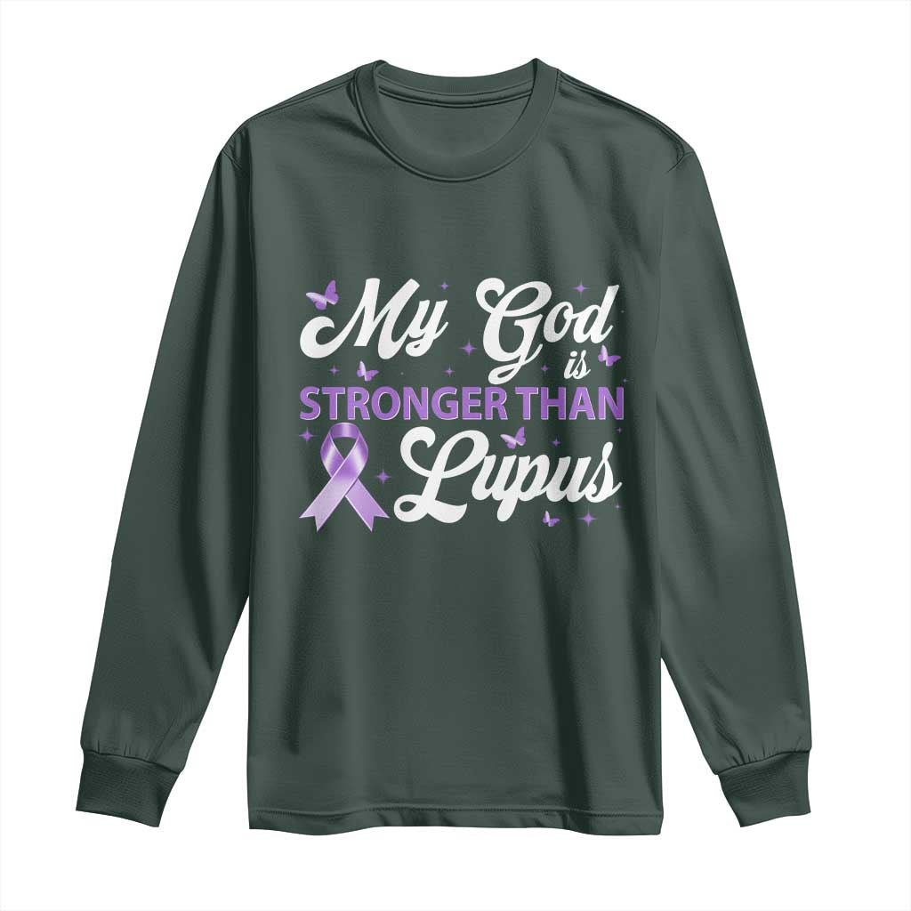 My God Is Bigger Than Lupus Long Sleeve Shirt Purple Ribbon TS10 Dark Forest Green Print Your Wear