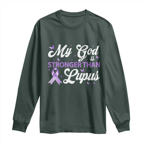 My God Is Bigger Than Lupus Long Sleeve Shirt Purple Ribbon TS10 Dark Forest Green Print Your Wear