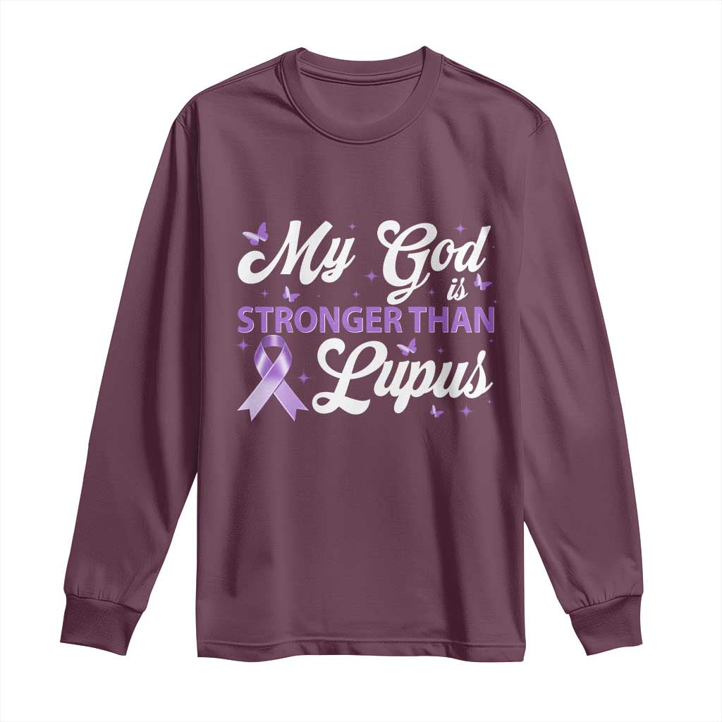 My God Is Bigger Than Lupus Long Sleeve Shirt Purple Ribbon TS10 Maroon Print Your Wear