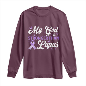 My God Is Bigger Than Lupus Long Sleeve Shirt Purple Ribbon TS10 Maroon Print Your Wear