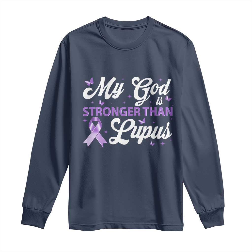 My God Is Bigger Than Lupus Long Sleeve Shirt Purple Ribbon TS10 Navy Print Your Wear
