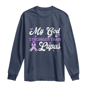My God Is Bigger Than Lupus Long Sleeve Shirt Purple Ribbon TS10 Navy Print Your Wear