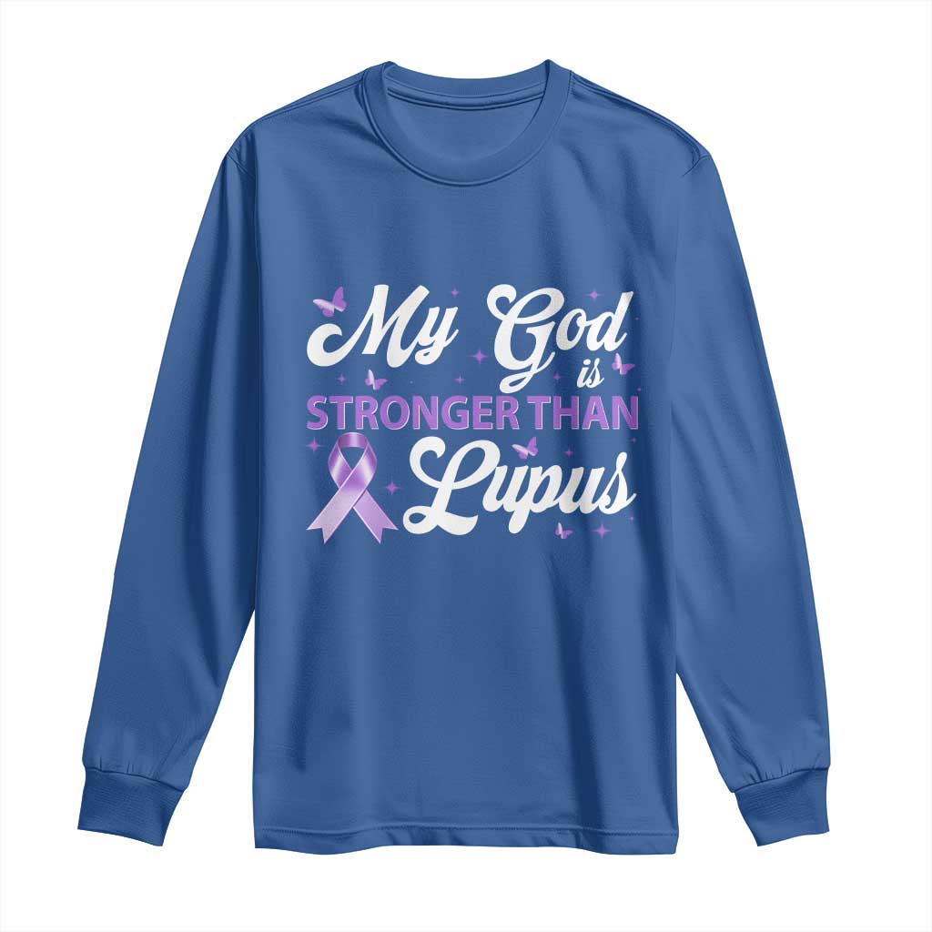 My God Is Bigger Than Lupus Long Sleeve Shirt Purple Ribbon TS10 Royal Blue Print Your Wear