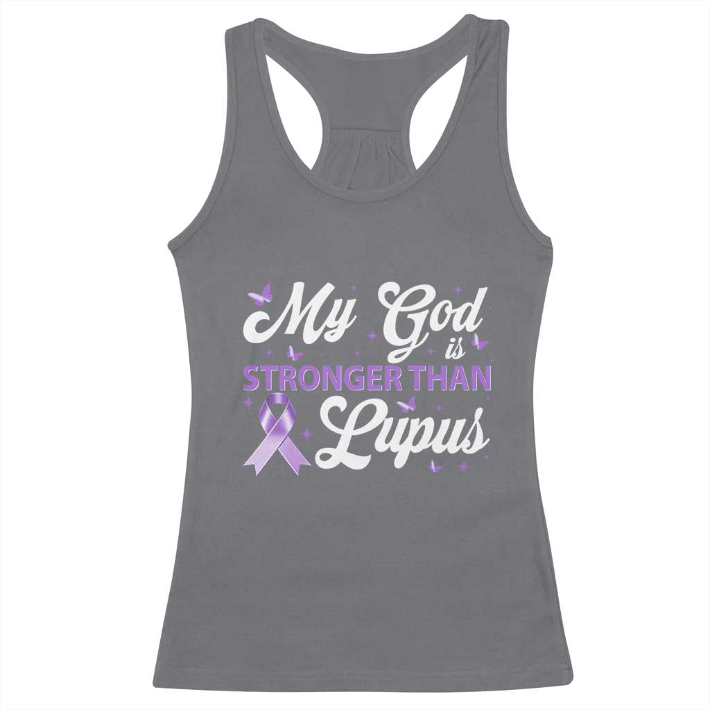 My God Is Bigger Than Lupus Racerback Tank Top Purple Ribbon TS10 Charcoal Print Your Wear