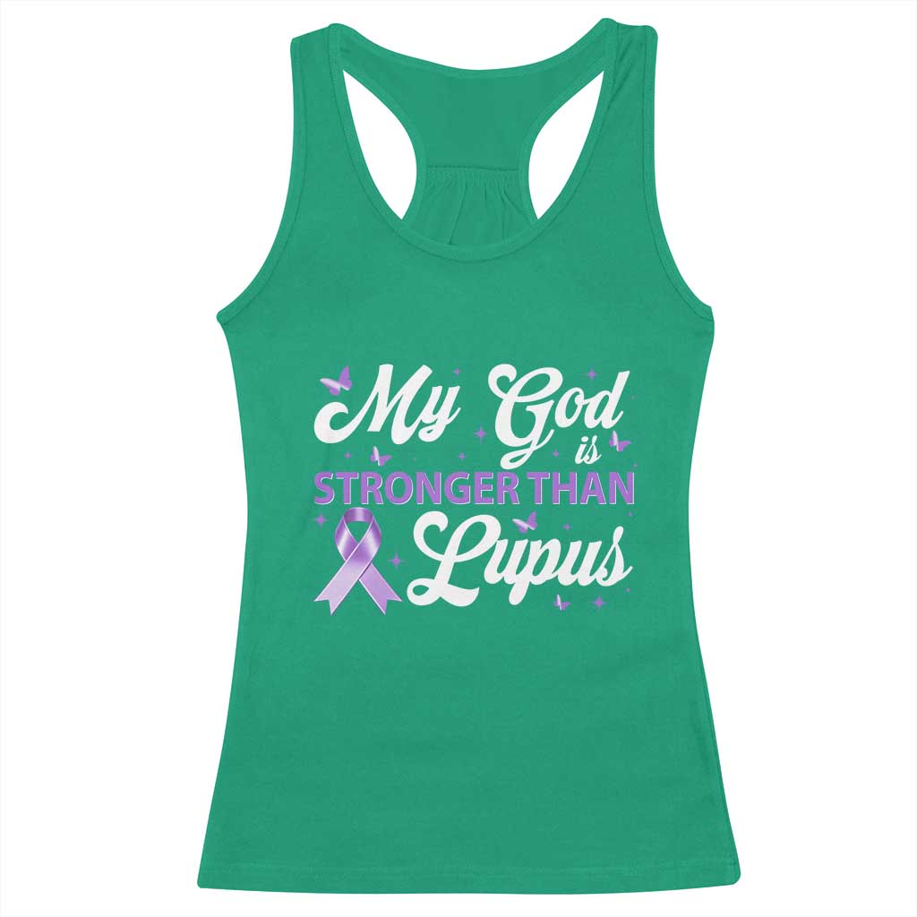 My God Is Bigger Than Lupus Racerback Tank Top Purple Ribbon TS10 Irish Green Print Your Wear