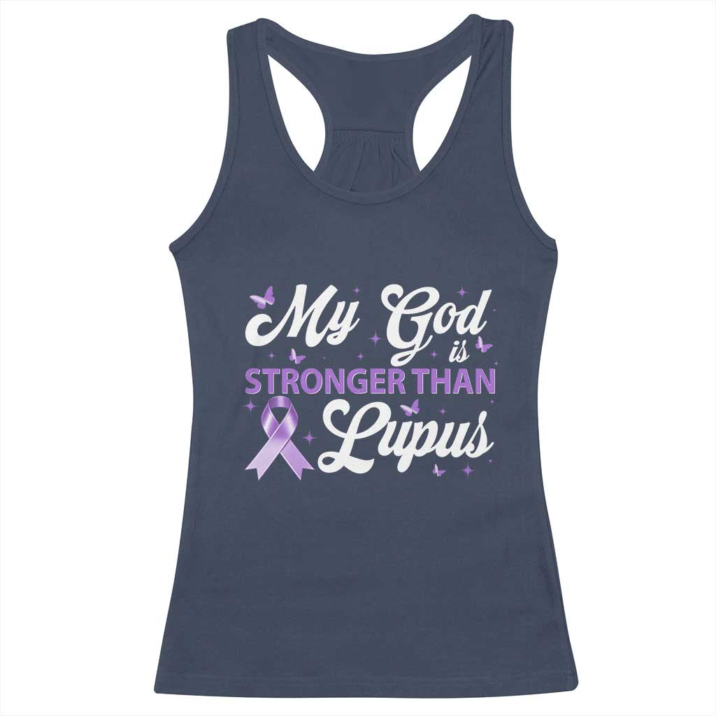 My God Is Bigger Than Lupus Racerback Tank Top Purple Ribbon TS10 Navy Print Your Wear