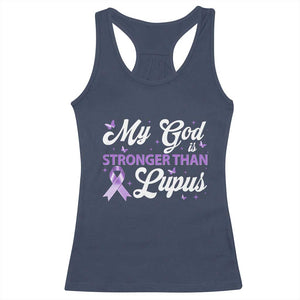 My God Is Bigger Than Lupus Racerback Tank Top Purple Ribbon TS10 Navy Print Your Wear