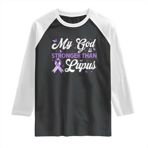 My God Is Bigger Than Lupus Raglan Shirt Purple Ribbon TS10 Black White Print Your Wear
