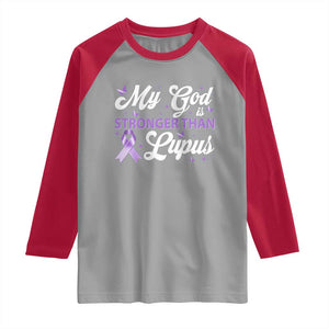 My God Is Bigger Than Lupus Raglan Shirt Purple Ribbon TS10 Sport Gray Red Print Your Wear