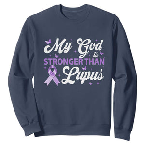 My God Is Bigger Than Lupus Sweatshirt Purple Ribbon TS10 Navy Print Your Wear