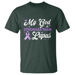 My God Is Bigger Than Lupus T Shirt Purple Ribbon TS10 Dark Forest Green Print Your Wear