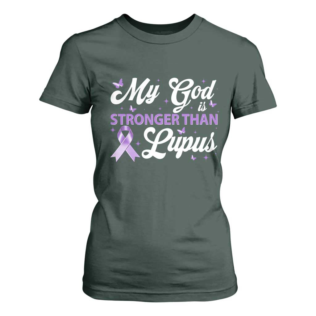 My God Is Bigger Than Lupus T Shirt For Women Purple Ribbon TS10 Dark Forest Green Print Your Wear