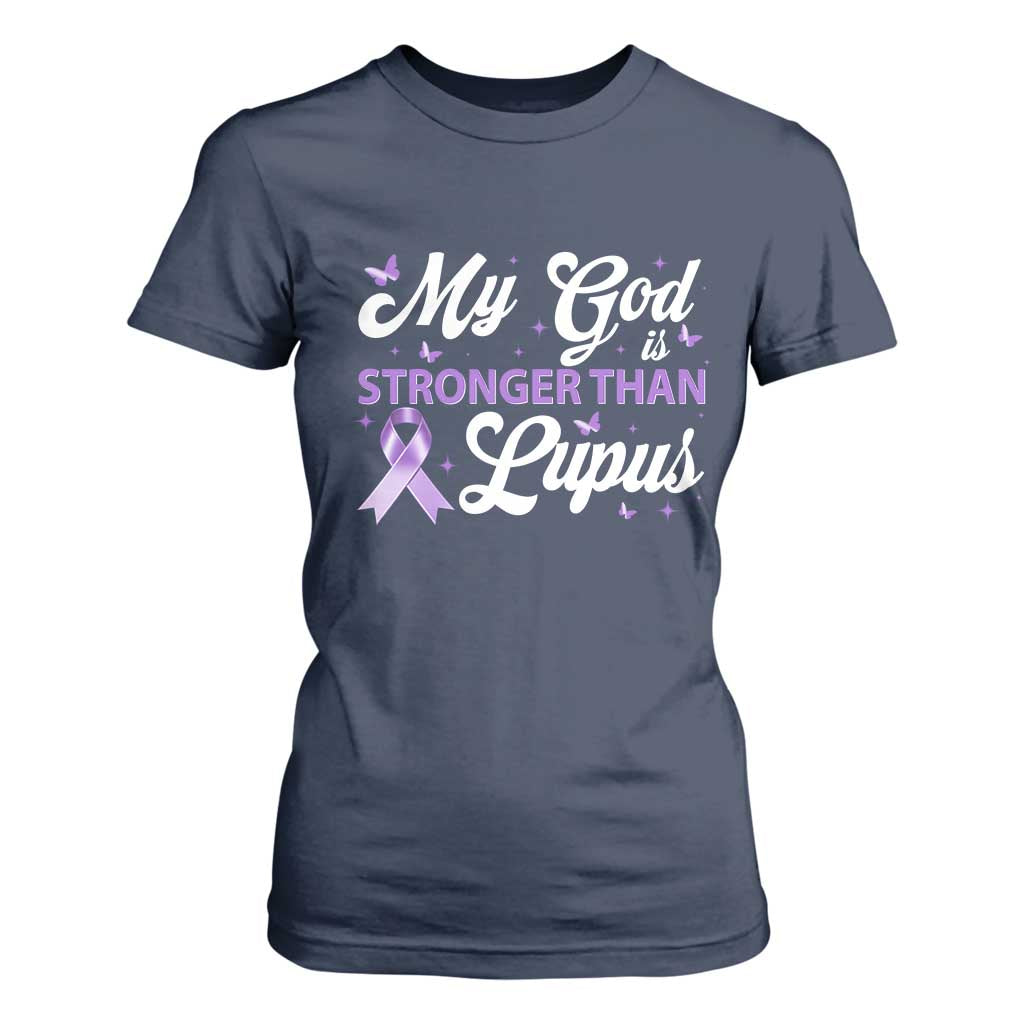 My God Is Bigger Than Lupus T Shirt For Women Purple Ribbon TS10 Navy Print Your Wear
