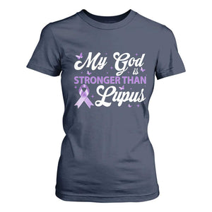 My God Is Bigger Than Lupus T Shirt For Women Purple Ribbon TS10 Navy Print Your Wear