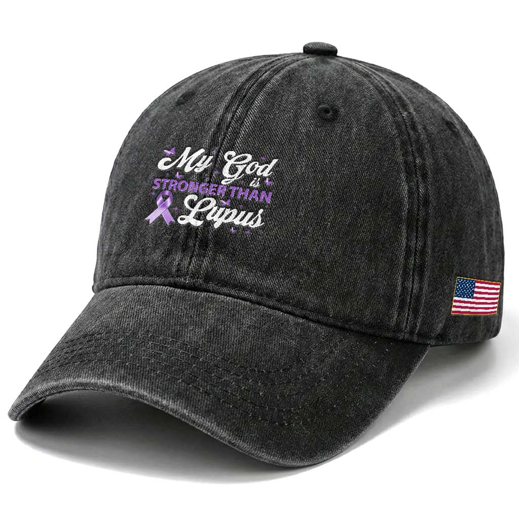 My God Is Bigger Than Lupus Washed Cotton Baseball Cap Purple Ribbon TS10 Print Your Wear