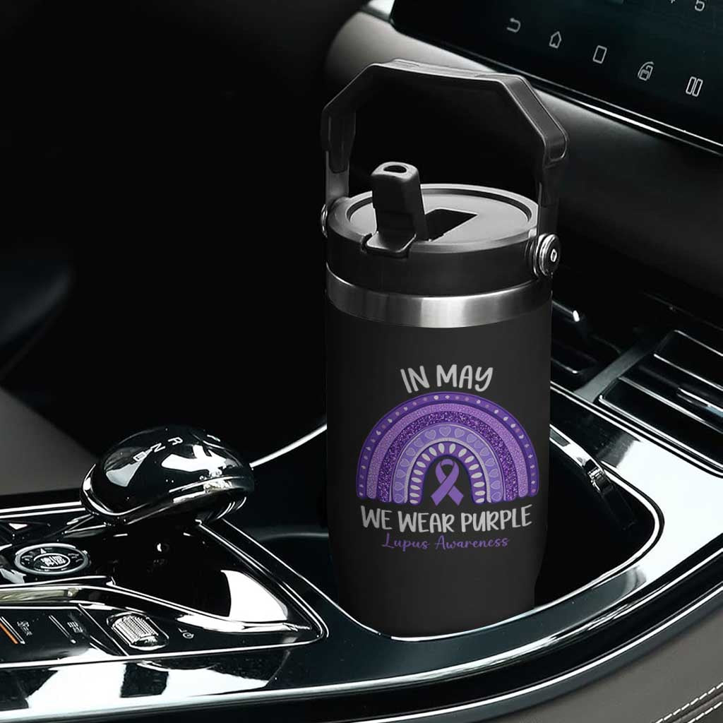 Lupus Awareness Flip Straw Tumbler In May We Wear Purple Ribbon Rainbow TS10 Print Your Wear