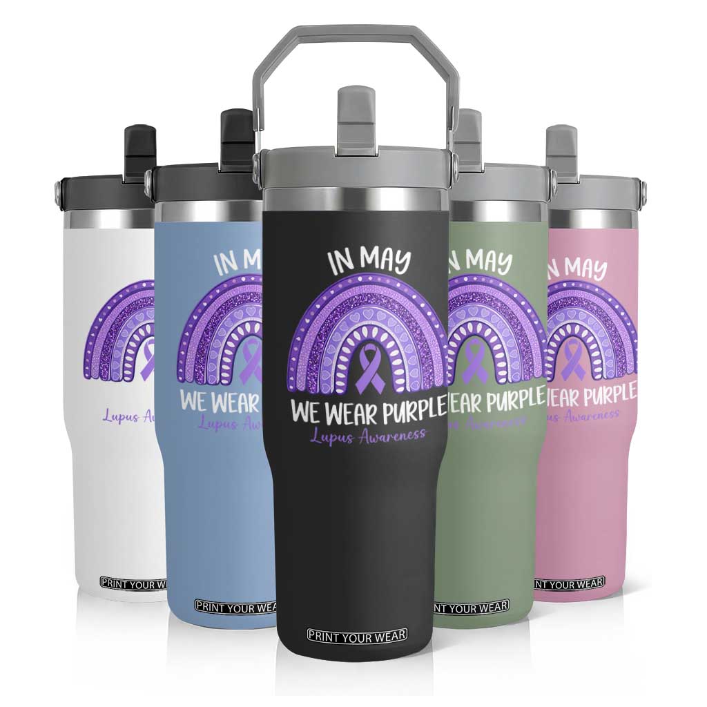 Lupus Awareness Flip Straw Tumbler In May We Wear Purple Ribbon Rainbow TS10 Print Your Wear