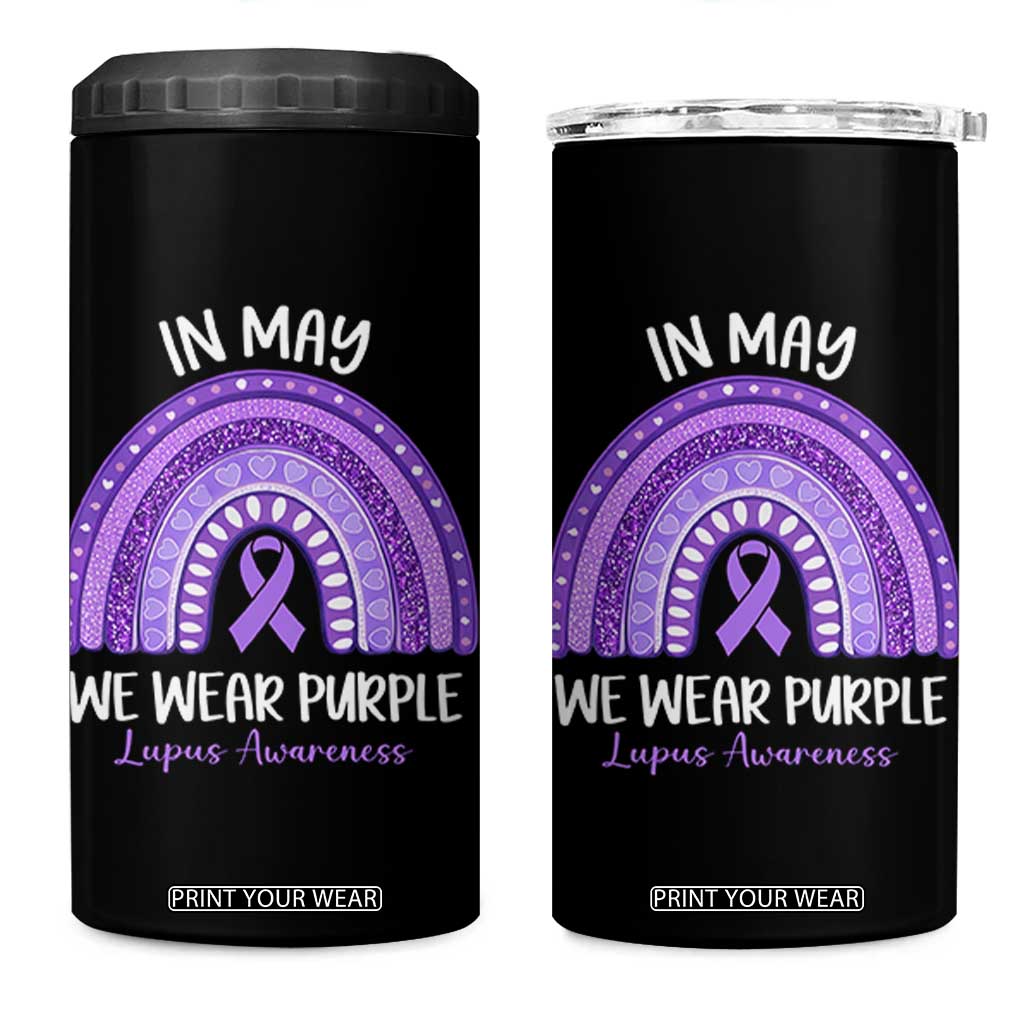 Lupus Awareness 4 in 1 Can Cooler Tumbler In May We Wear Purple Ribbon Rainbow TS10 One Size: 16 oz Black Print Your Wear