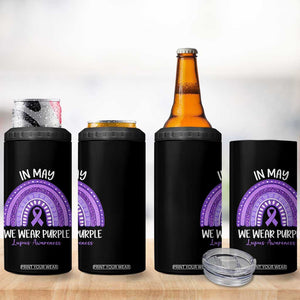Lupus Awareness 4 in 1 Can Cooler Tumbler In May We Wear Purple Ribbon Rainbow TS10 Print Your Wear