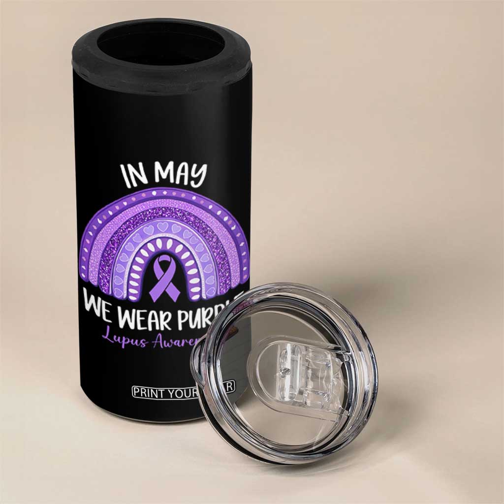 Lupus Awareness 4 in 1 Can Cooler Tumbler In May We Wear Purple Ribbon Rainbow TS10 Print Your Wear