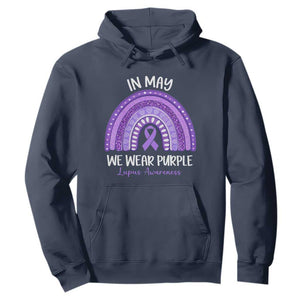 Lupus Awareness Hoodie In May We Wear Purple Ribbon Rainbow TS10 Navy Print Your Wear
