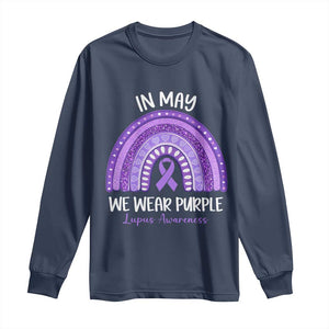 Lupus Awareness Long Sleeve Shirt In May We Wear Purple Ribbon Rainbow TS10 Navy Print Your Wear