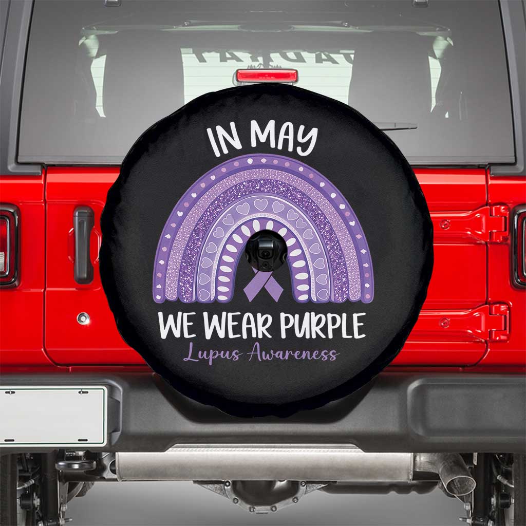Lupus Awareness Spare Tire Cover In May We Wear Purple Ribbon Rainbow TS10 Black Print Your Wear
