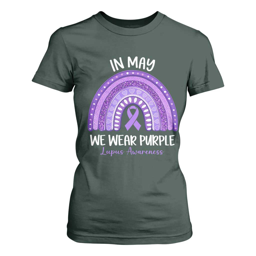 Lupus Awareness T Shirt For Women In May We Wear Purple Ribbon Rainbow TS10 Dark Forest Green Print Your Wear