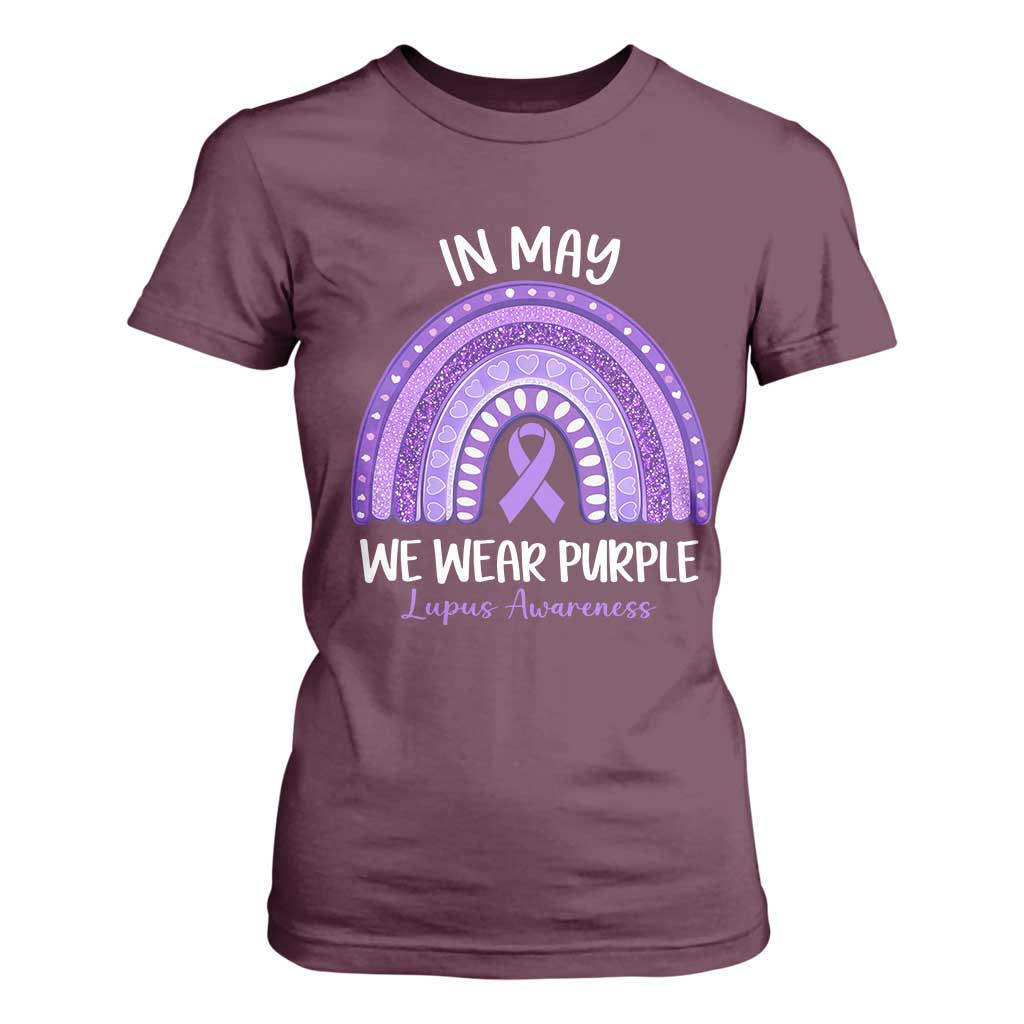 Lupus Awareness T Shirt For Women In May We Wear Purple Ribbon Rainbow TS10 Maroon Print Your Wear