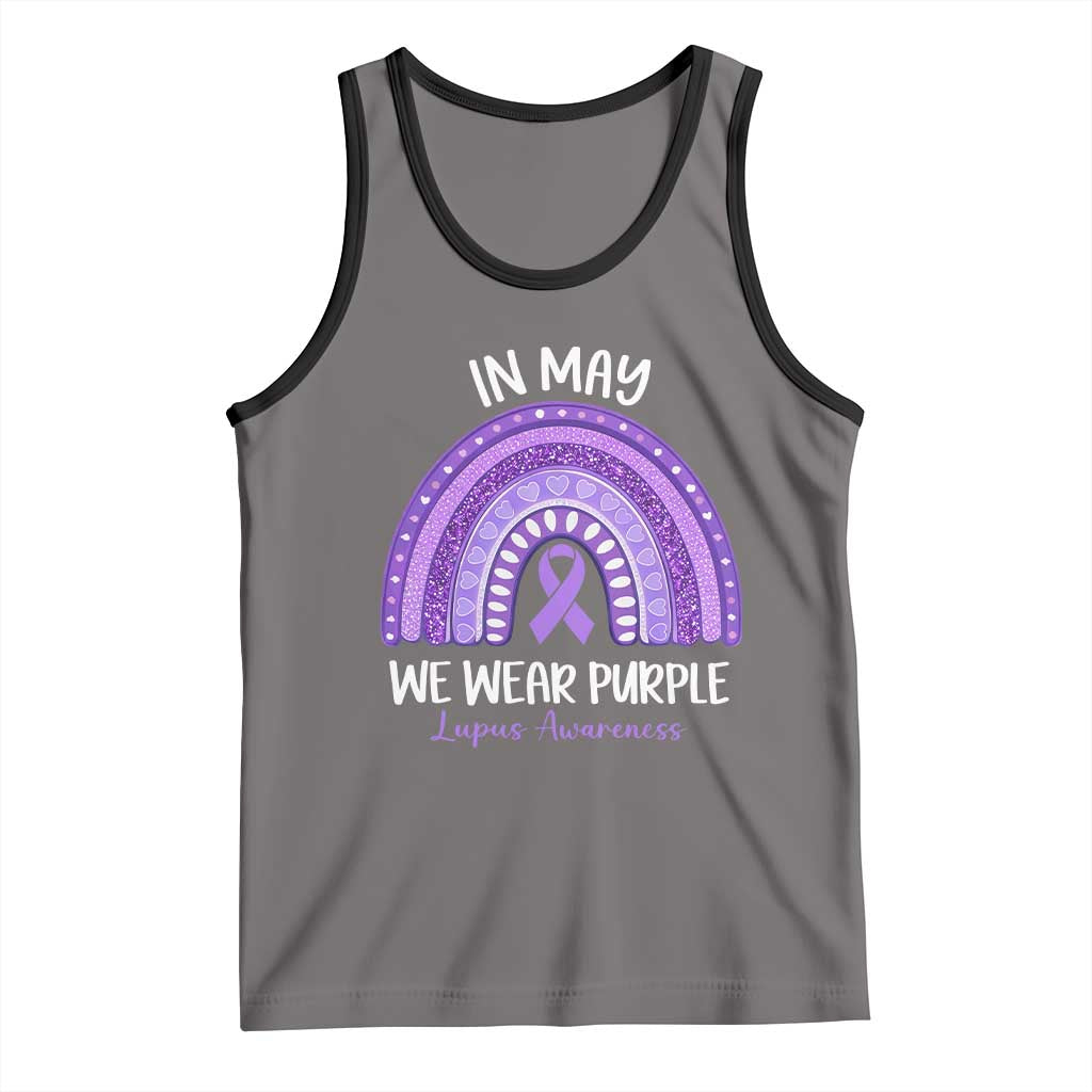 Lupus Awareness Tank Top In May We Wear Purple Ribbon Rainbow TS10 Deep Heather Black Print Your Wear