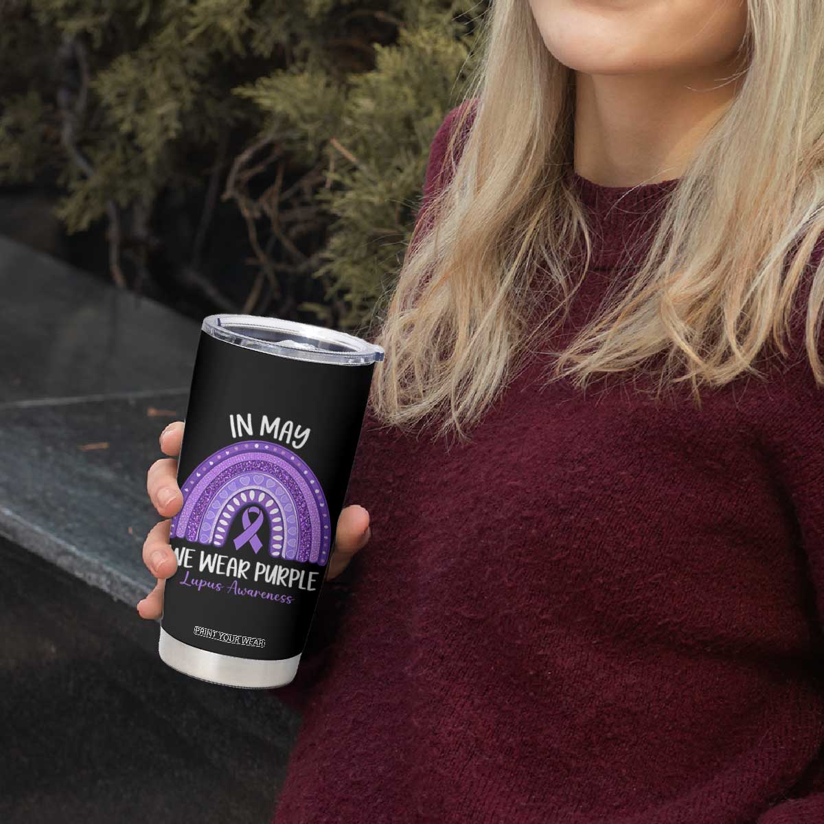 Lupus Awareness Tumbler Cup In May We Wear Purple Ribbon Rainbow TS10 Print Your Wear