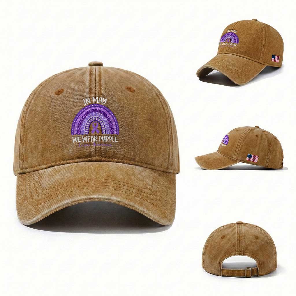 Lupus Awareness Washed Cotton Baseball Cap In May We Wear Purple Ribbon Rainbow TS10 Washed Cap Universal Fit Yellow Ochre Print Your Wear