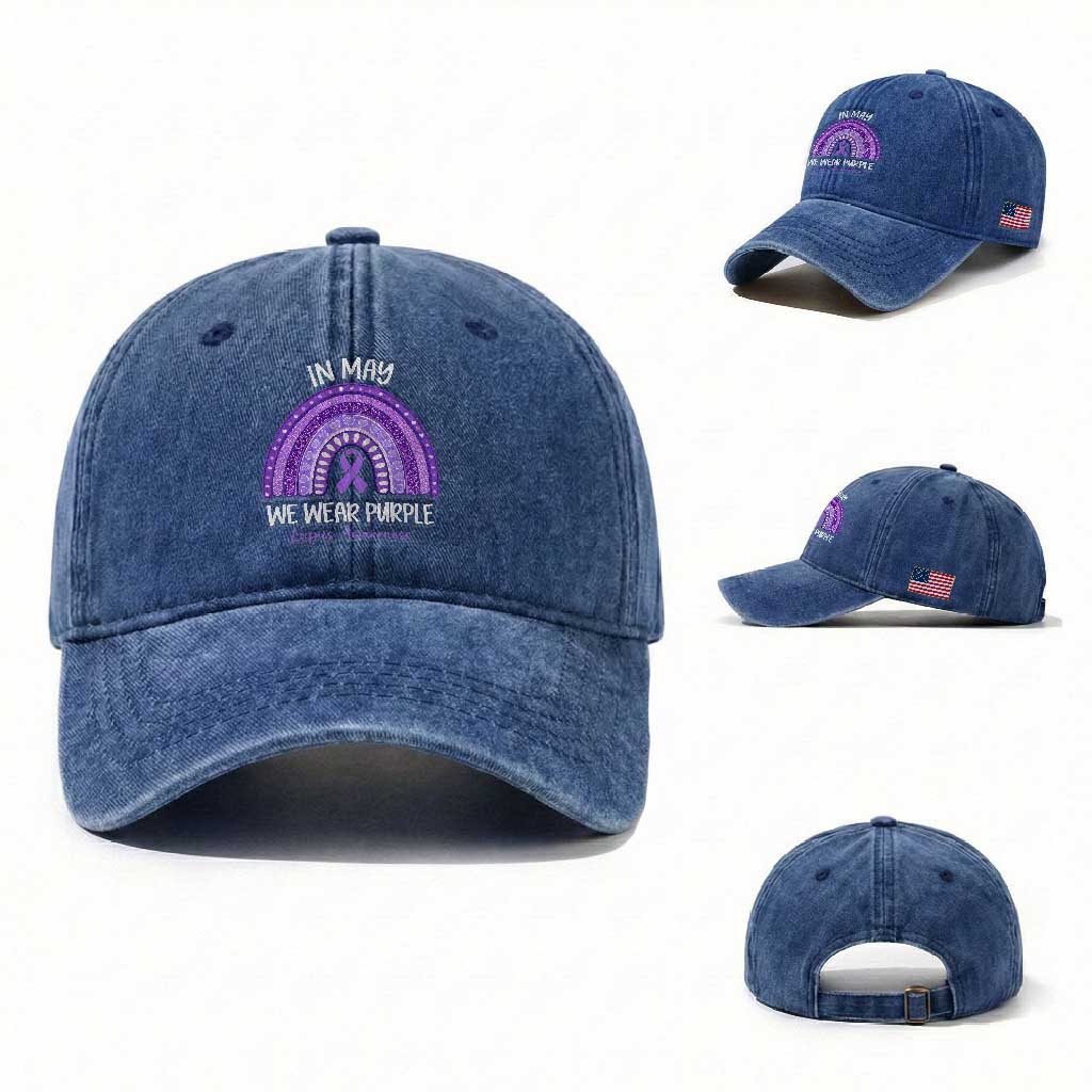Lupus Awareness Washed Cotton Baseball Cap In May We Wear Purple Ribbon Rainbow TS10 Washed Cap Universal Fit Royal Blue Print Your Wear