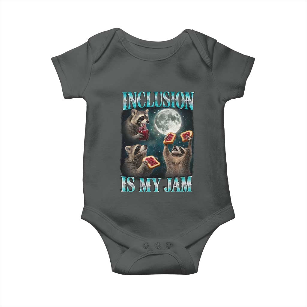 Inclusion Is My Jam Baby Onesie Raccoon Meme Neurodiversity SPED Teacher Gift TS10 Dark Heather Print Your Wear