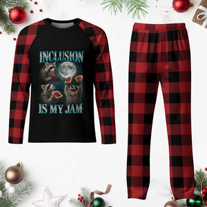 Inclusion Is My Jam Plaid Pajama Set Raccoon Meme Neurodiversity SPED Teacher Gift TS10 Buffalo Plaid Print Your Wear