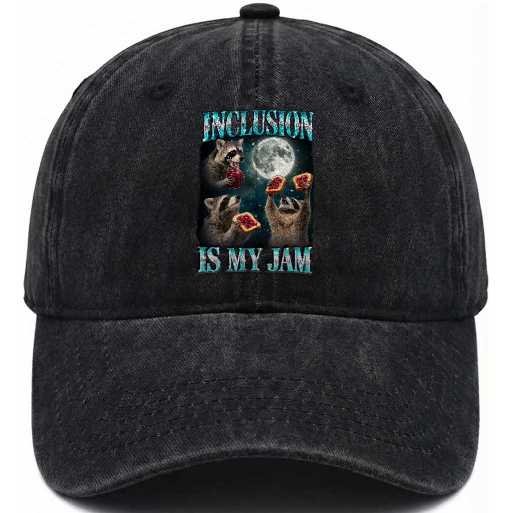 Inclusion Is My Jam Washed Cotton Baseball Cap Raccoon Meme Neurodiversity SPED Teacher Gift TS10 Print Your Wear