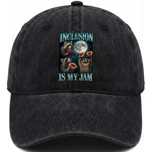 Inclusion Is My Jam Washed Cotton Baseball Cap Raccoon Meme Neurodiversity SPED Teacher Gift TS10 Print Your Wear