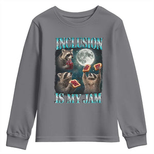 Inclusion Is My Jam Youth Sweatshirt Raccoon Meme Neurodiversity SPED Teacher Gift TS10 Charcoal Print Your Wear