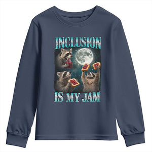 Inclusion Is My Jam Youth Sweatshirt Raccoon Meme Neurodiversity SPED Teacher Gift TS10 Navy Print Your Wear