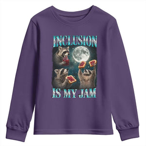 Inclusion Is My Jam Youth Sweatshirt Raccoon Meme Neurodiversity SPED Teacher Gift TS10 Purple Print Your Wear